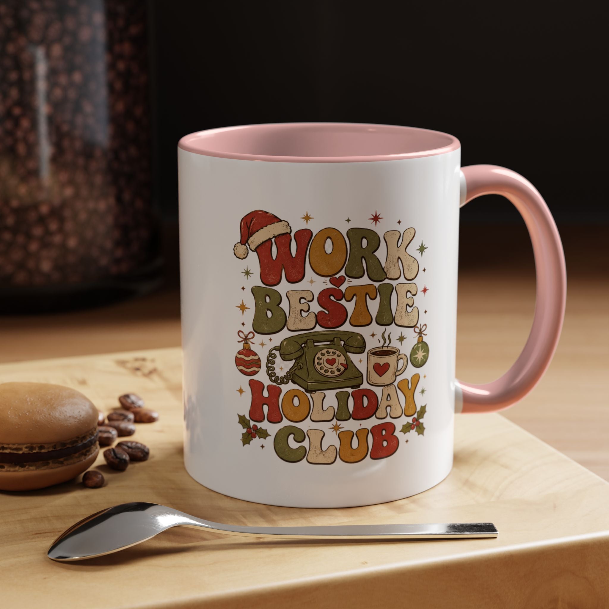 Modern Day Christmas Work Bestie Holiday Club Coffee Mug — Retro Christmas Accent Mug