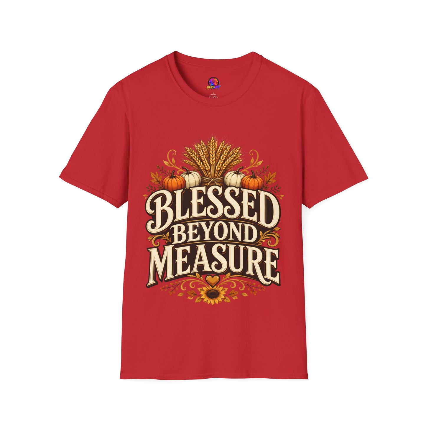 Blessed Beyond Measure T-Shirt — Fall Harvest Pumpkin & Wheat Tee
