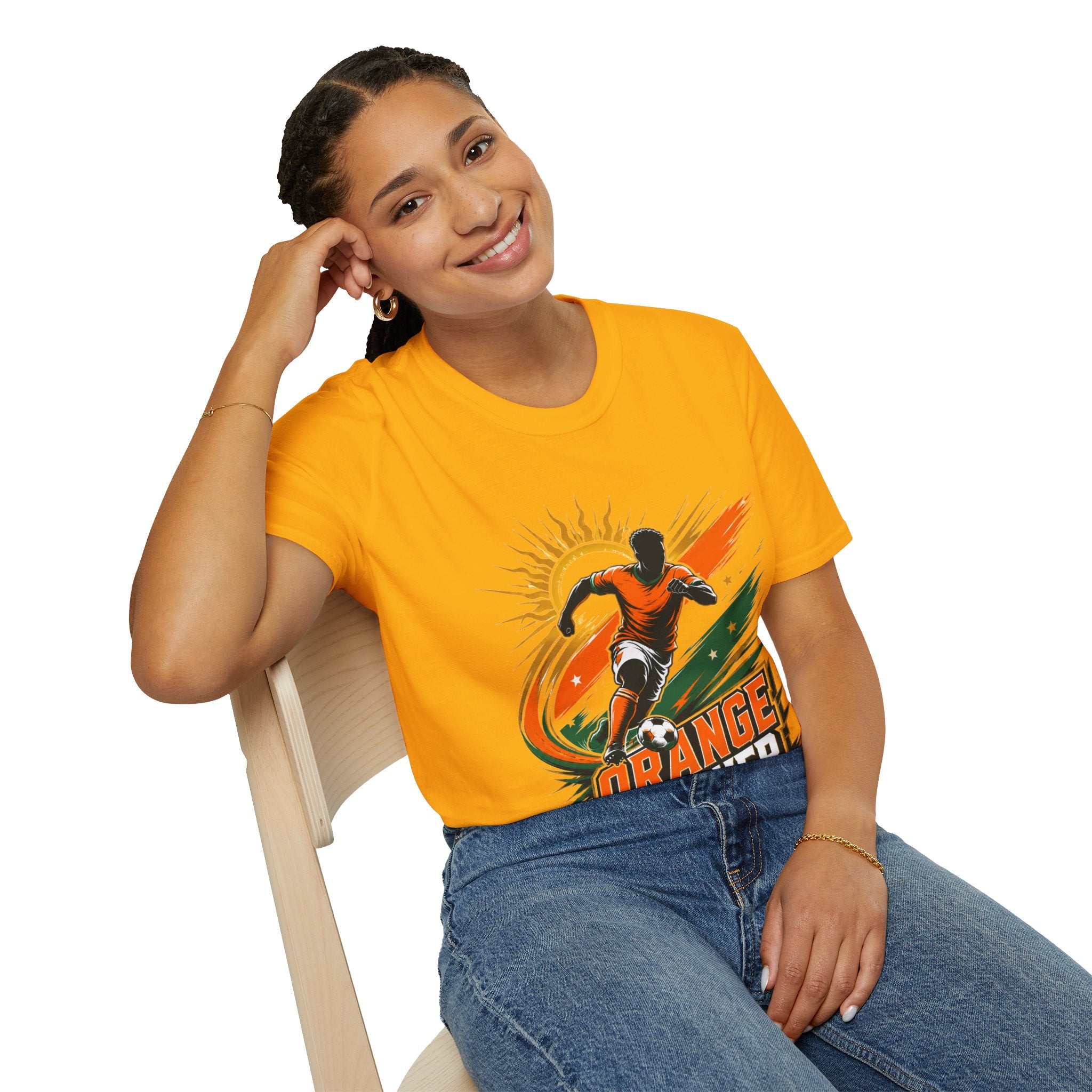 Côte d'Ivoire Orange Power Soccer T-Shirt — Dynamic Player Graphic Tee