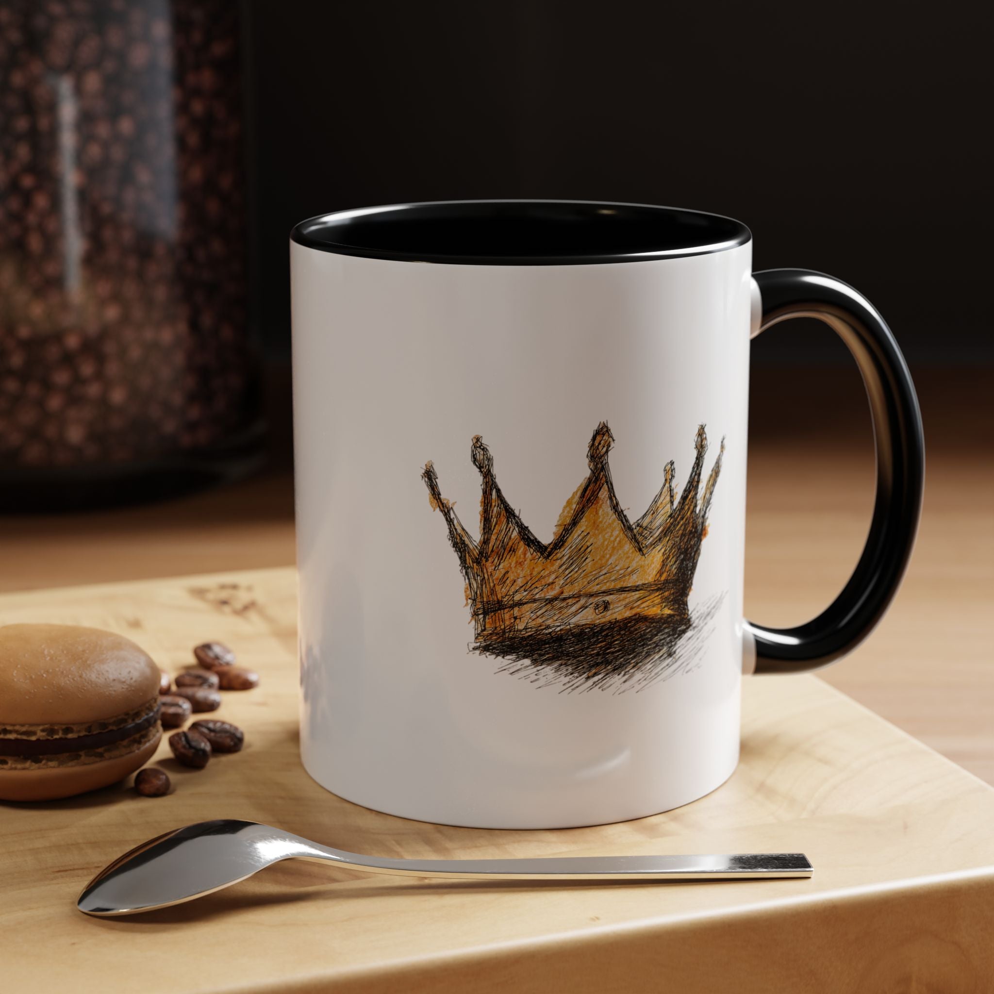 Royal Crown Accent Coffee Mug — Hand-Sketched Gold Crown Design