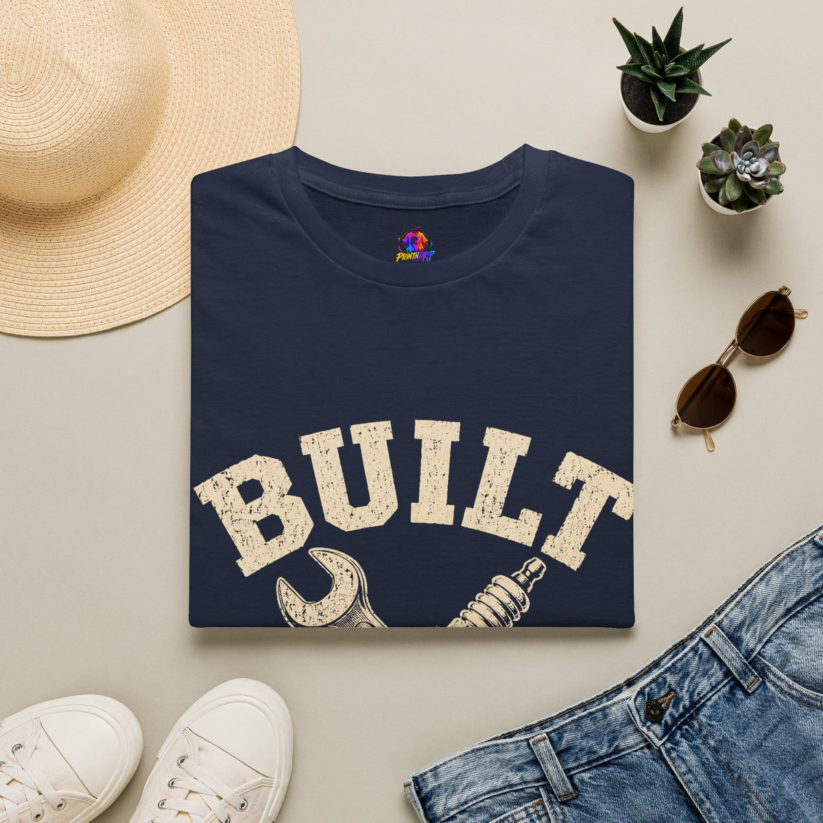 Built Not Bought T-Shirt — Mechanic Wrench & Spark Plug Vintage Tee