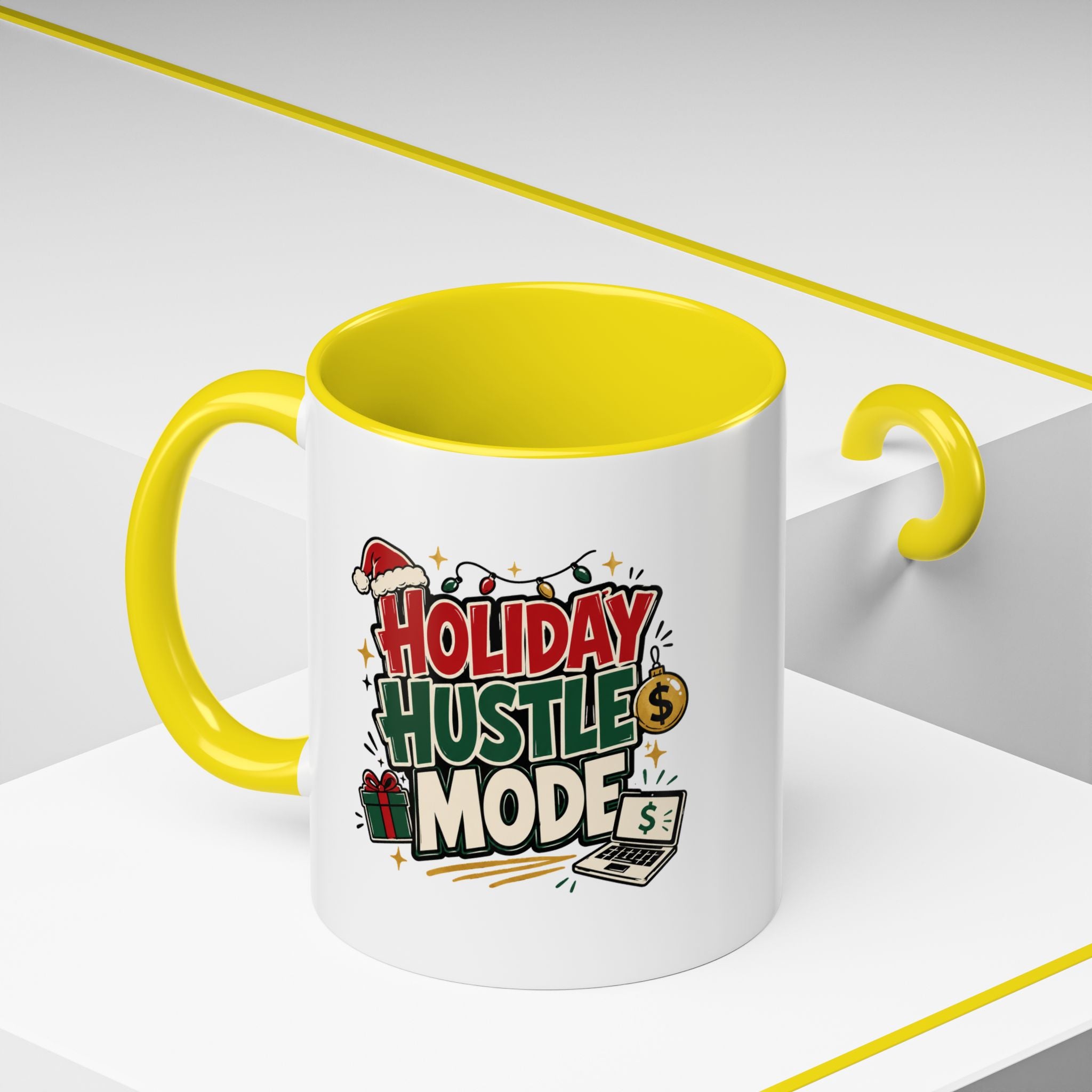 Modern Day Christmas Holiday Hustle Mode Coffee Mug — Festive Christmas Work Grind 11/15oz Accent Mug