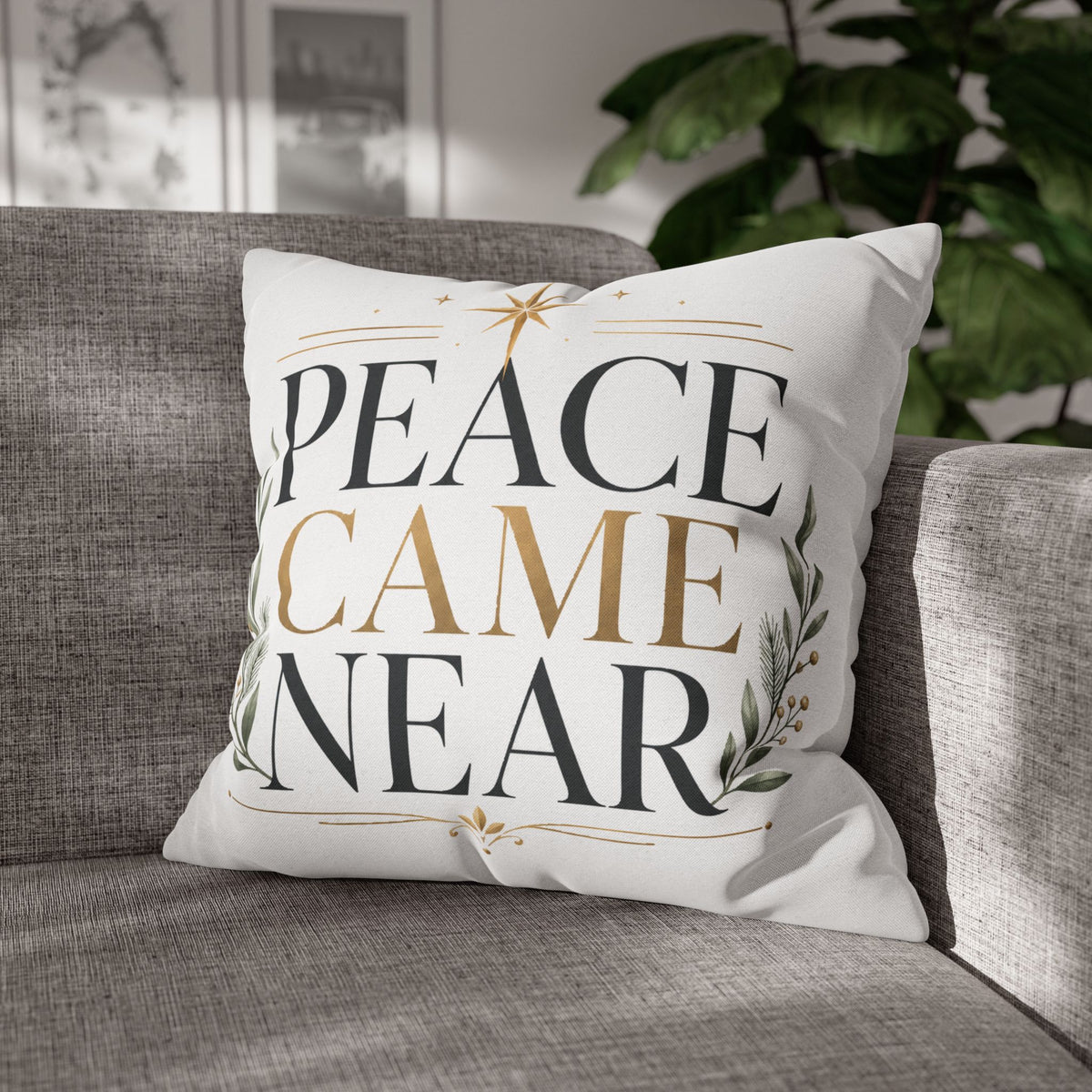 Christmas Peace Came Near Square Pillow — Christmas Holiday Decorative Throw Pillowcase
