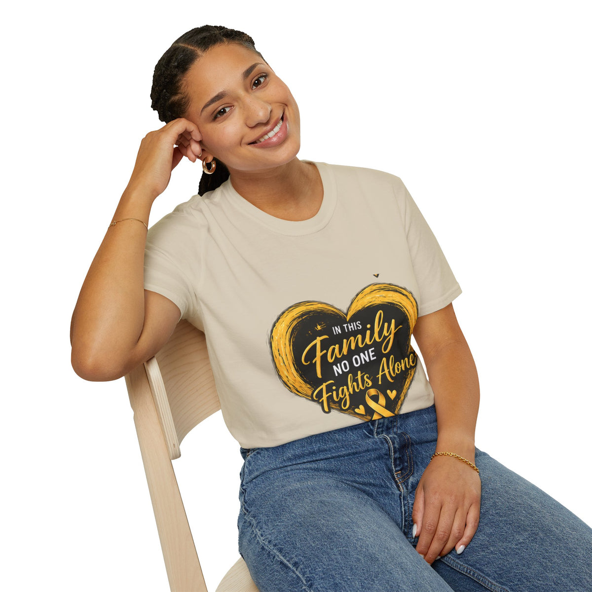 Childhood Cancer Awareness T-Shirt — "In This Family No One Fights Alone"