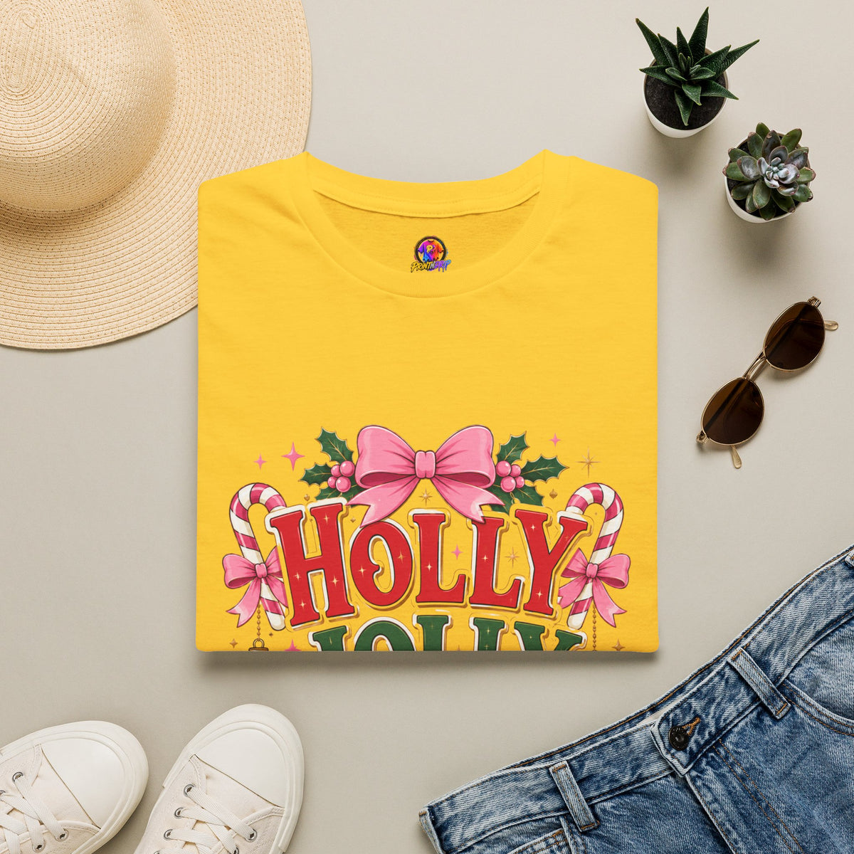 Holly Jolly Girl T-Shirt — Pink Holiday Graphic Tee