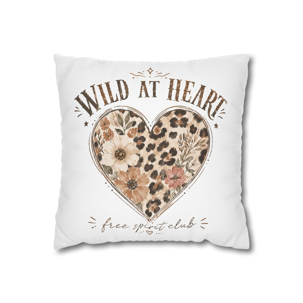 Wild at Heart Leopard Floral Pillowcase — Decorative Square Throw Pillow Cover Milo Bailey Dog Dad Mom