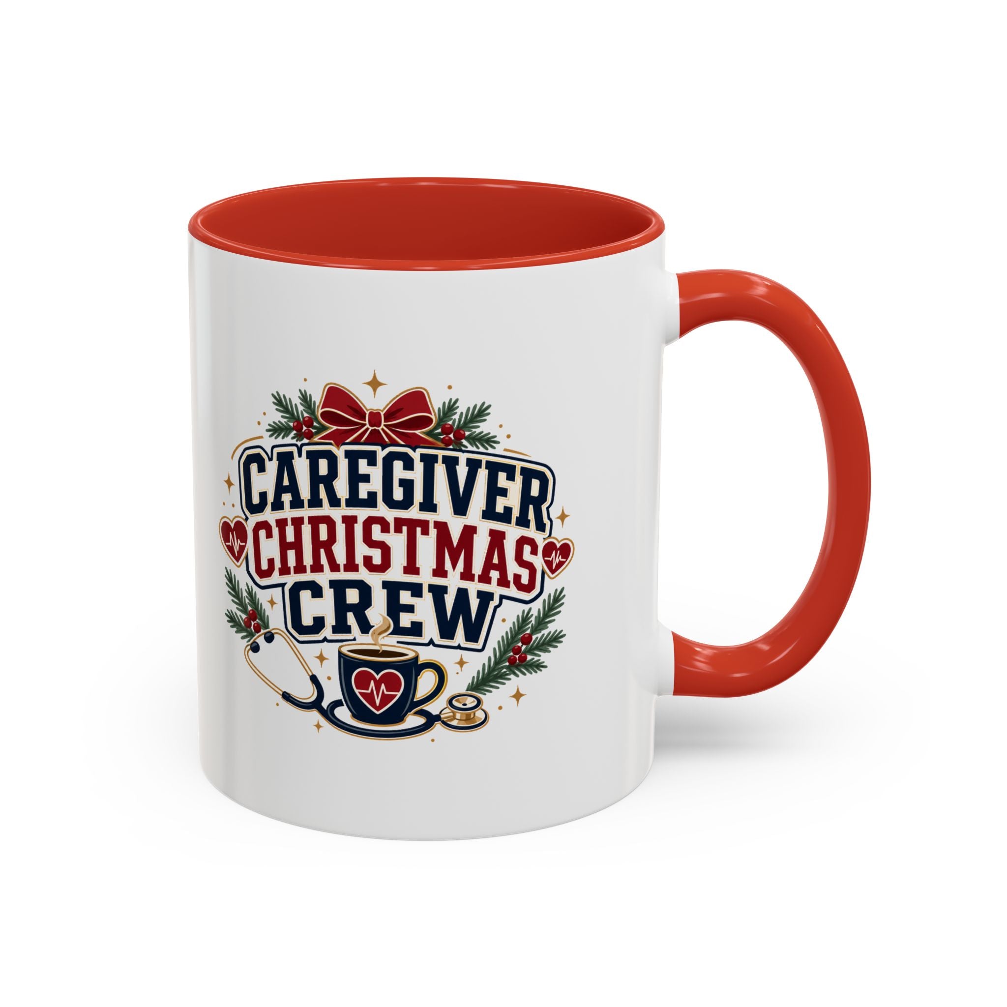 Modern Day Christmas Caregiver Christmas Crew Accent Coffee Mug – Holiday Nurse & Caregiver Gift (11/15oz)