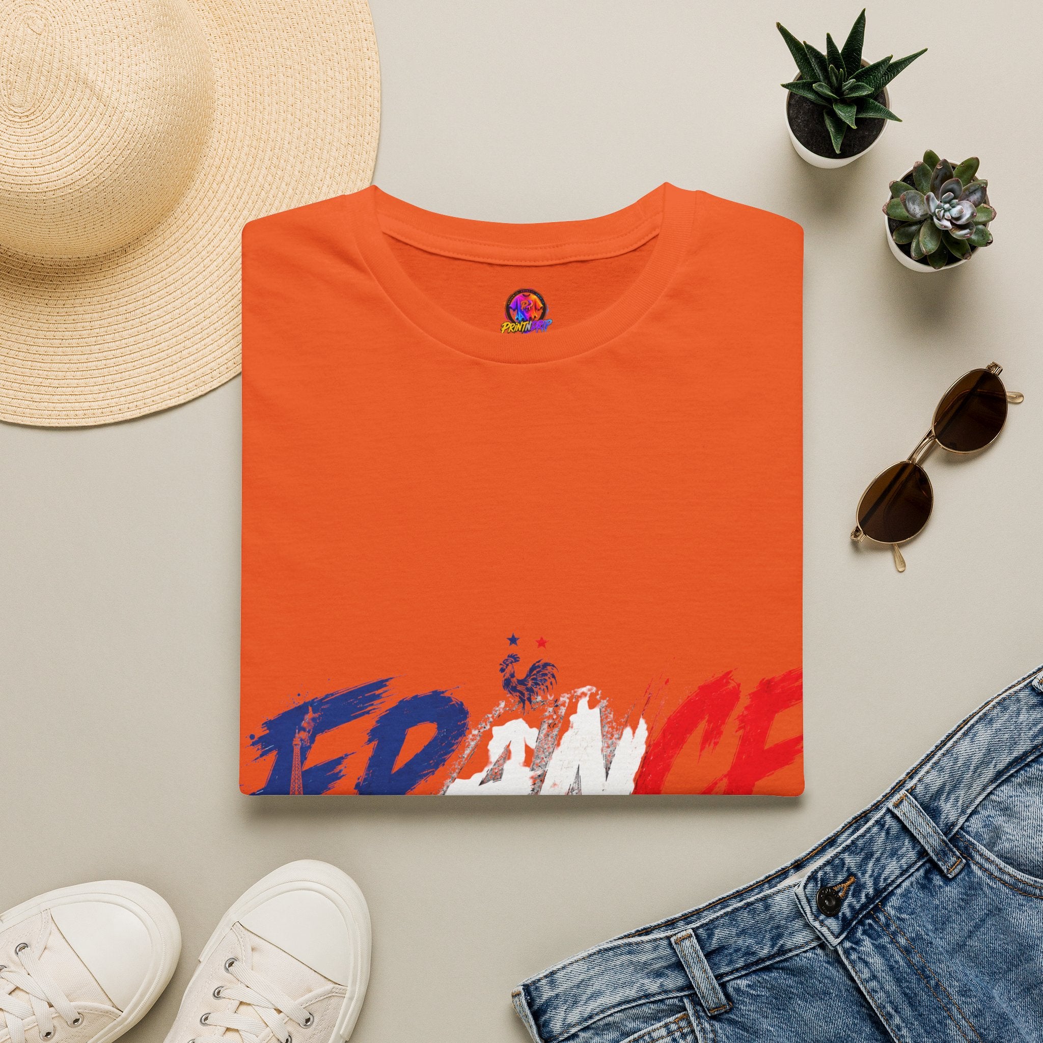 France Brushstroke Graphic T-Shirt — Tricolor Soccer/Travel Fan Tee