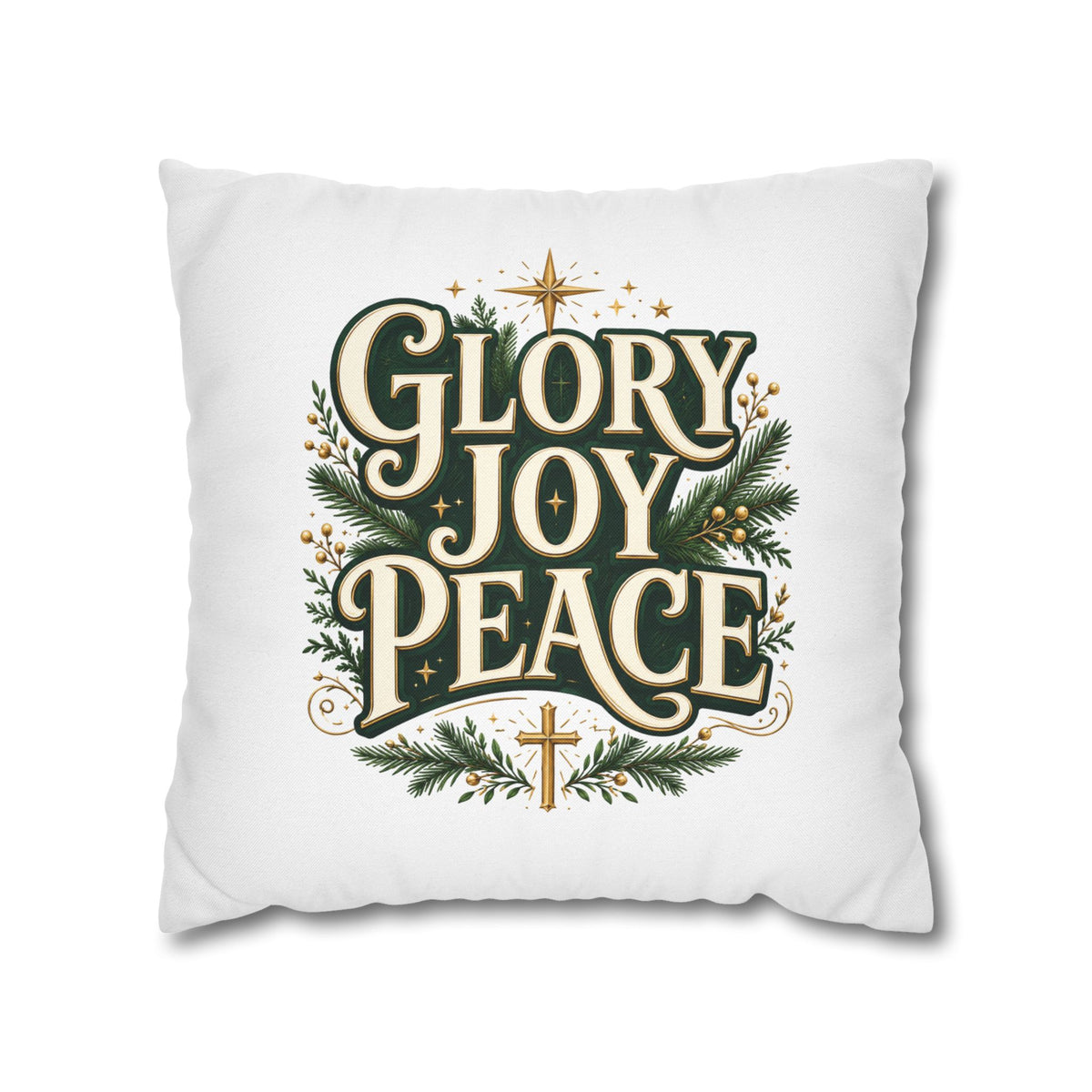 Christmas Pillowcase — "Glory Joy Peace" Decorative Holiday Throw Pillow Cover