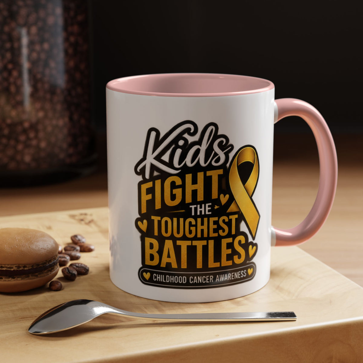 Childhood Cancer Awareness Accent Coffee Mug - "Kids Fight the Toughest Battles" (11/15oz)