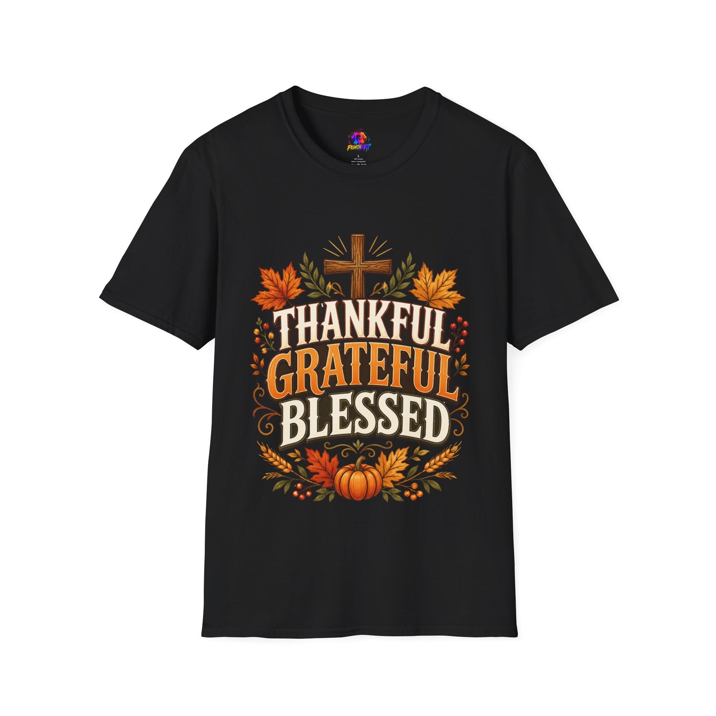 Thankful Grateful Blessed T-Shirt — Fall Thanksgiving Christian Tee