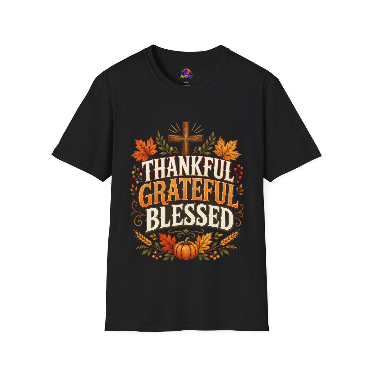 Thanksgiving T-Shirt Thankful Grateful Blessed T-Shirt — Fall Thanksgiving Christian Tee