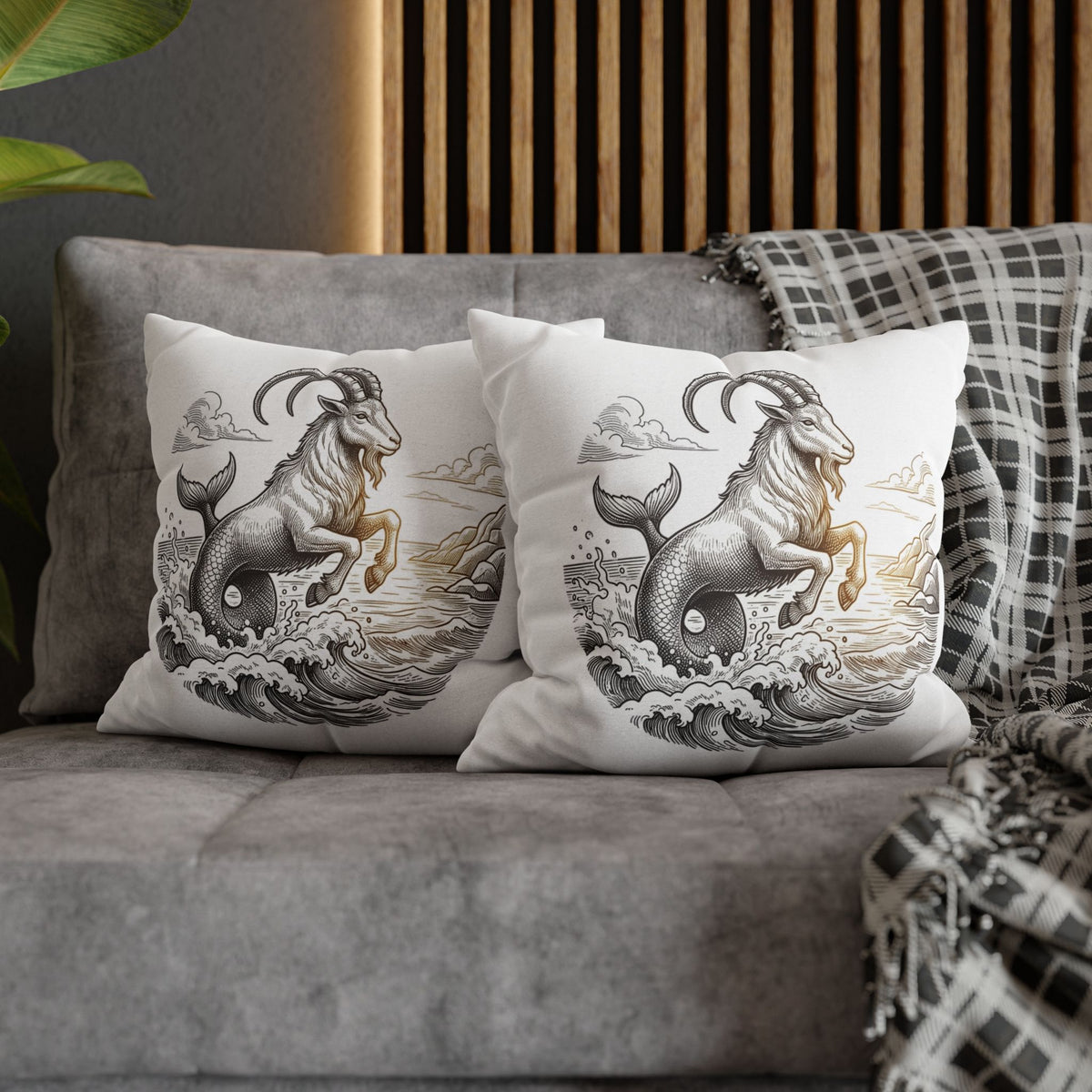 Capricorn Sea-Goat Decorative Pillowcase — Zodiac Mythical Creature Throw Pillow Cover