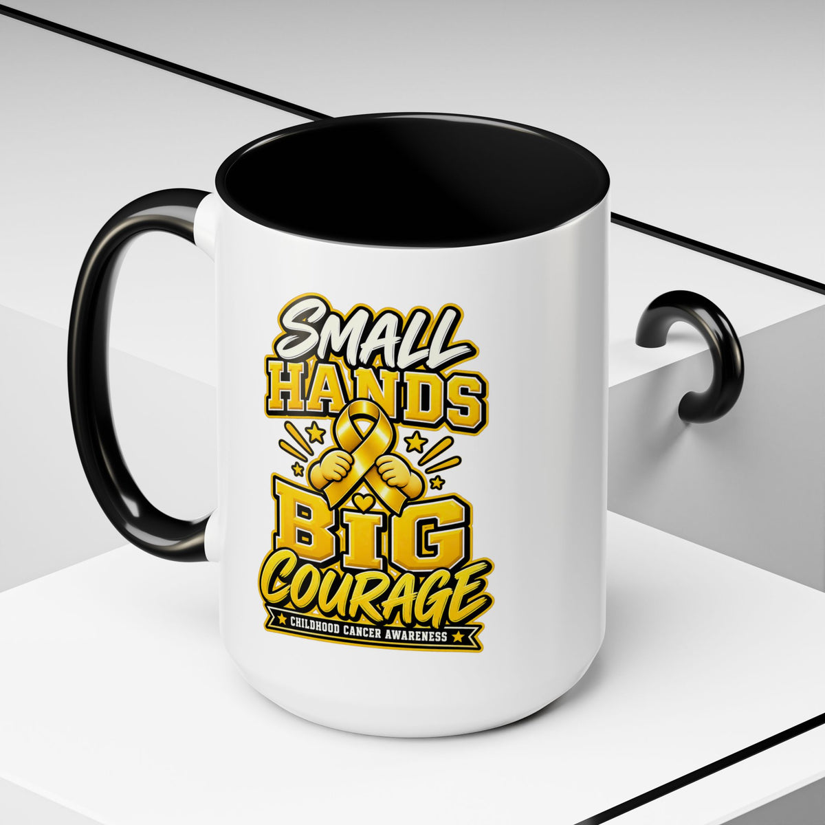 Coffee Mug - "Small Hands Big Courage" Childhood Cancer Awareness Accent Mug