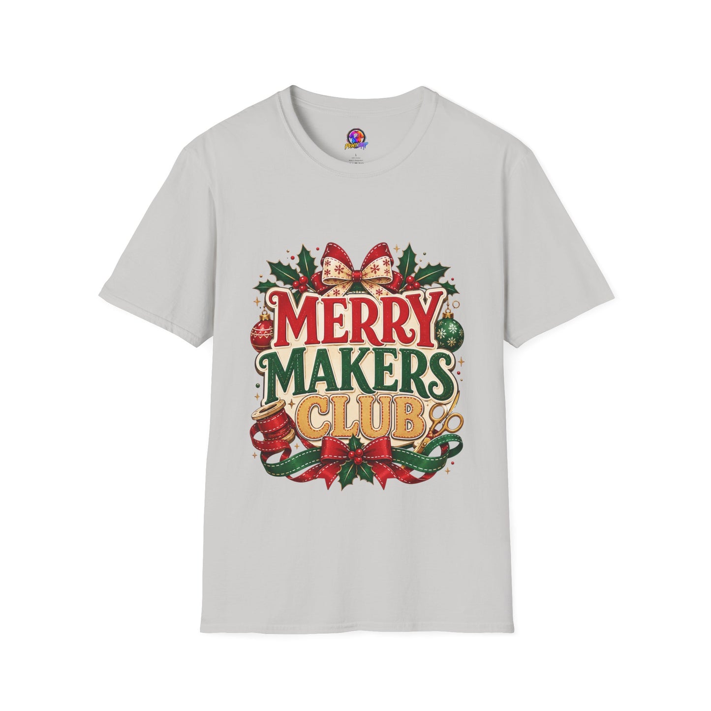 Merry Makers Club T-Shirt — Festive Christmas Holiday Tee with Holly & Bow