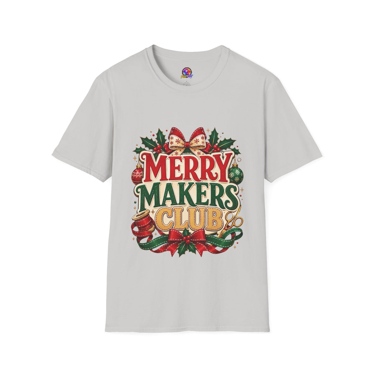 Merry Makers Club T-Shirt — Festive Christmas Holiday Tee with Holly & Bow