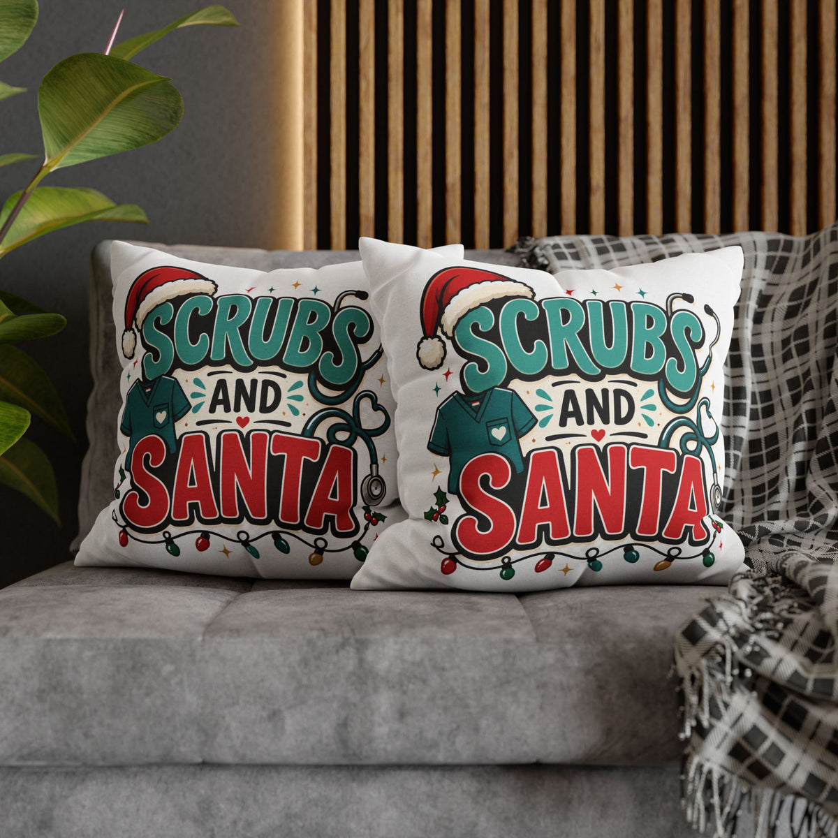 Scrubs and Santa Holiday Pillowcase Modern Day Christmas  — Christmas Nurse Decorative Throw Pillow Cover