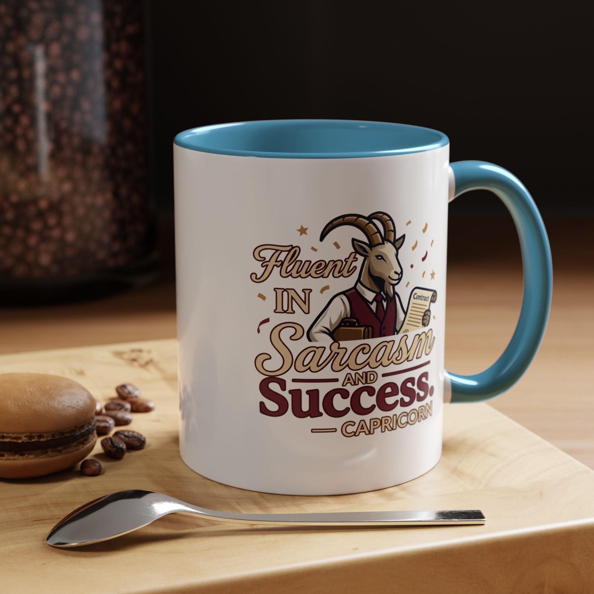 Capricorn Coffee Mug — "Fluent in Sarcasm and Success" Accent Mug