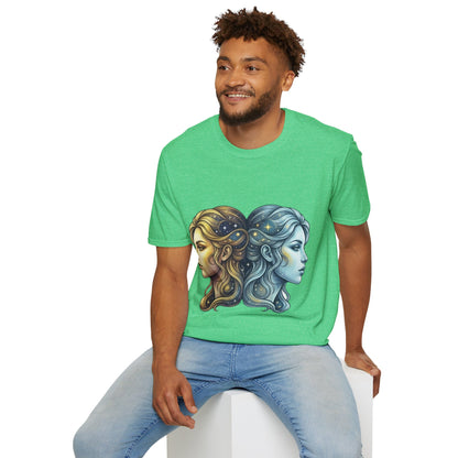 Zodiac Gemini Sun & Moon T-Shirt — Dual Faces Cosmic Design