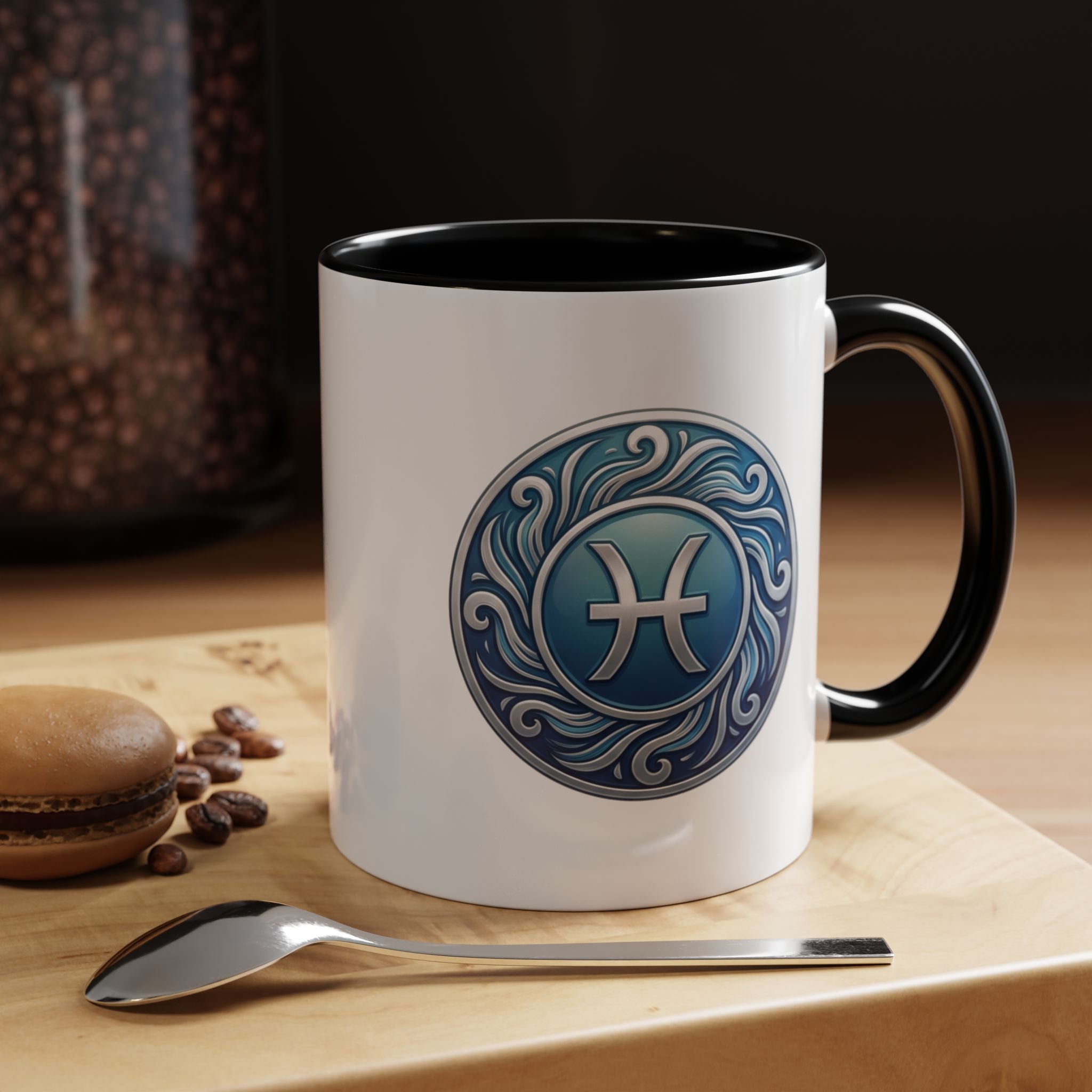 Pisces Zodiac Coffee Mug — Blue Astrological Symbol Accent Mug