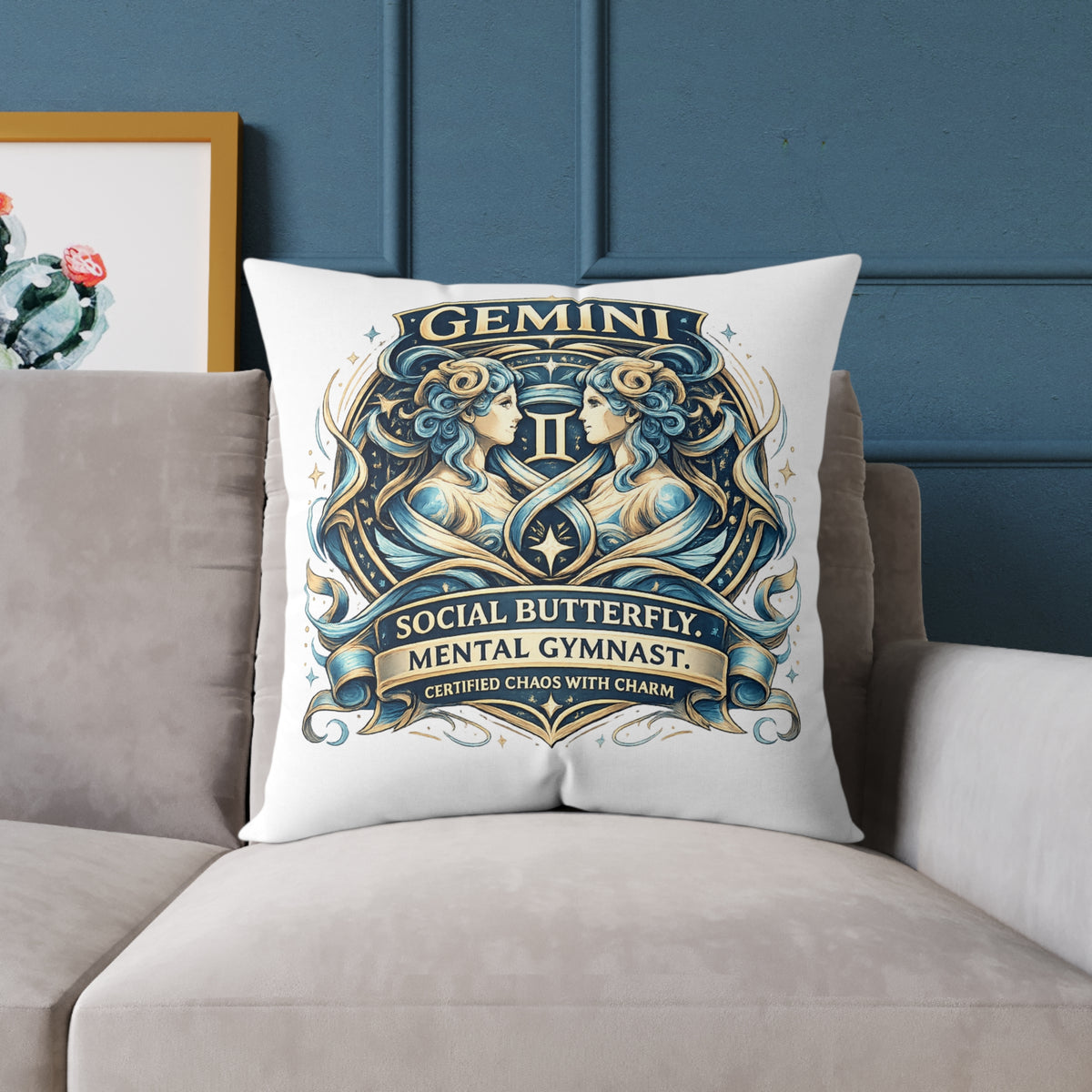 Gemini Zodiac Social Butterfly Square Poly Canvas Pillow