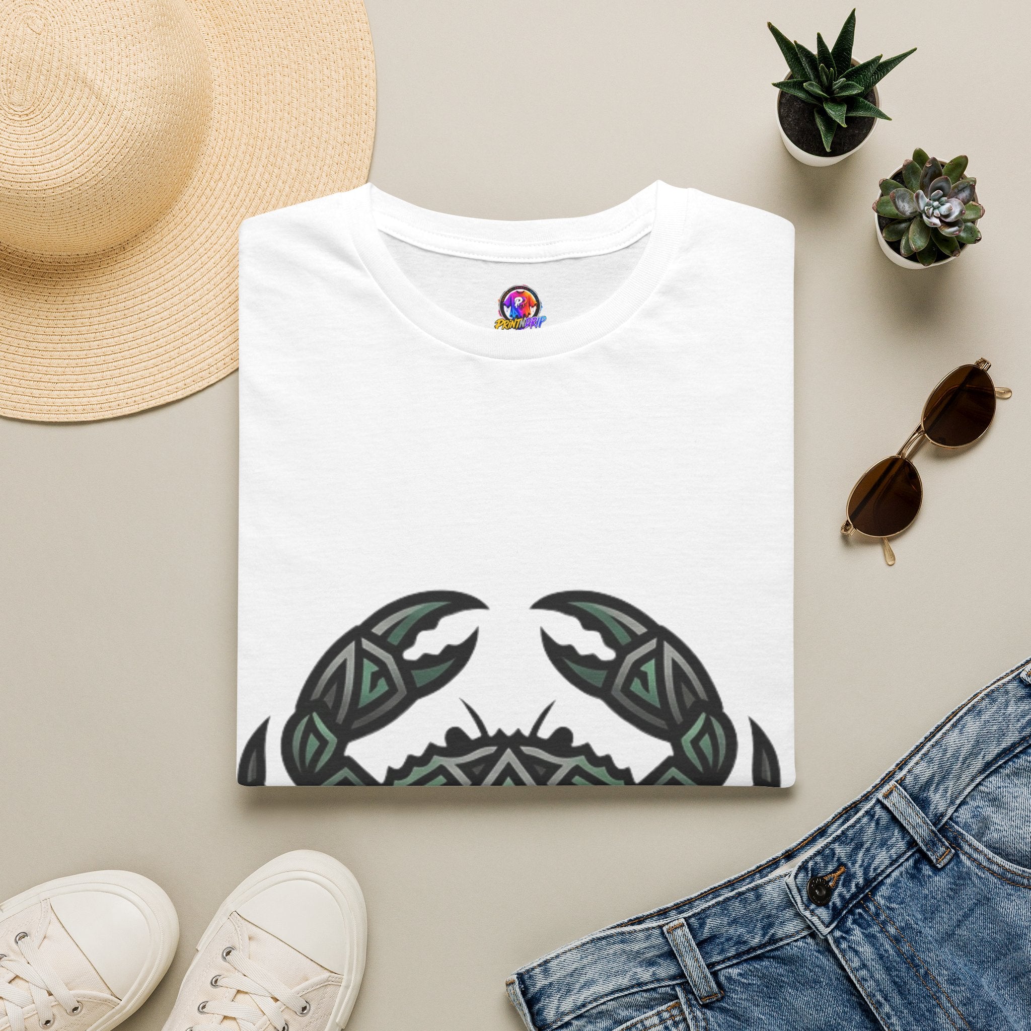 Crab Tribal Graphic T-Shirt — Nautical Beachy Zodiac Style