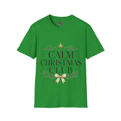 Calm Christmas Club T-Shirt — Holiday Relaxed Tee with Star & Pine Design
