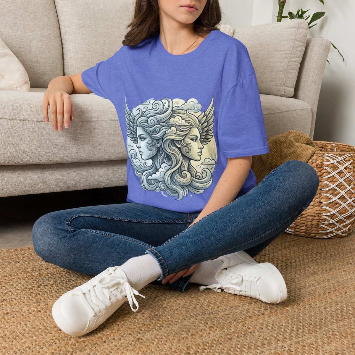 Mythic Moon & Sun Faces T-Shirt — Celestial Duality Graphic Tee