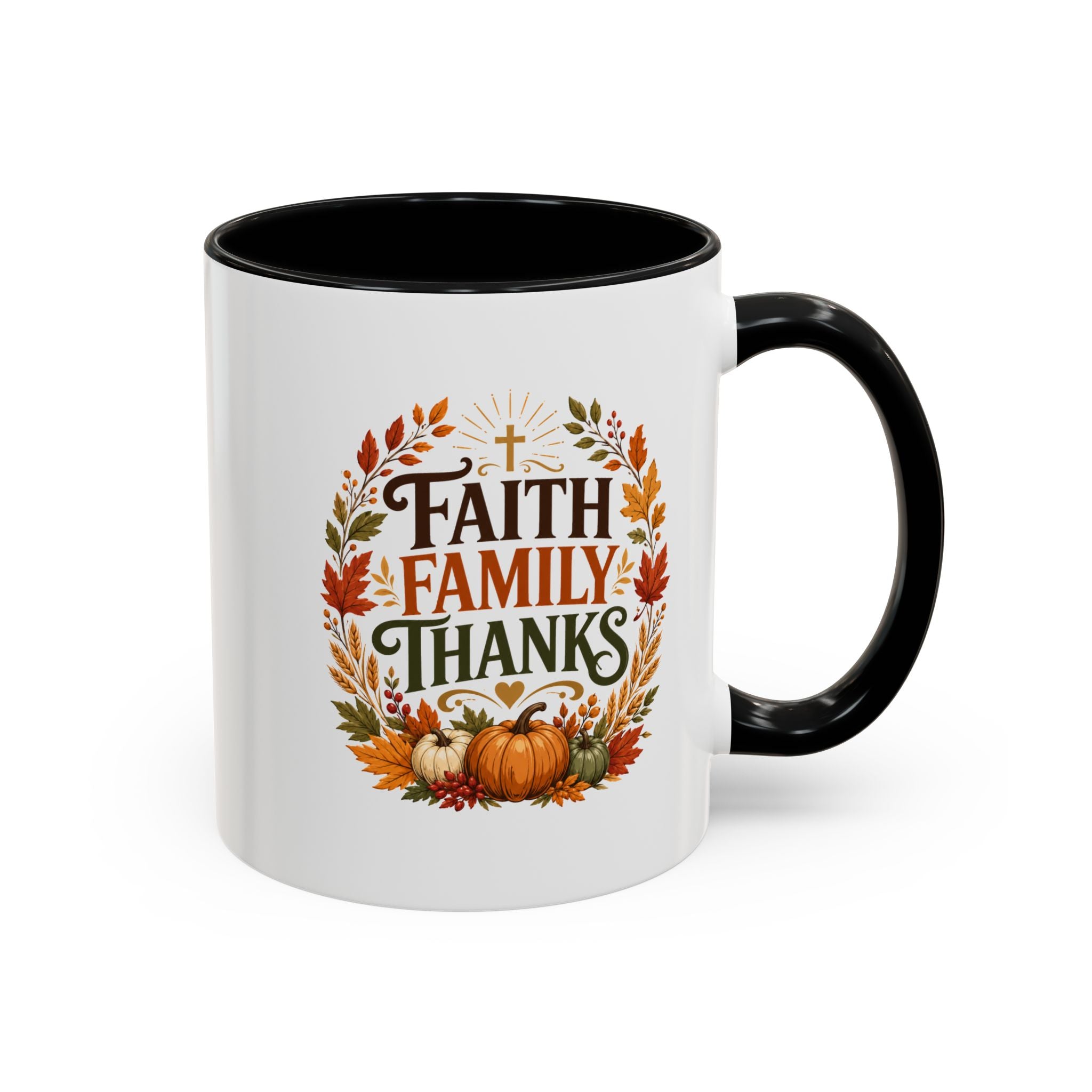 Thanksgiving Mug Faith Family Thanks Accent Coffee Mug — Thanksgiving Pumpkin Fall Leaves