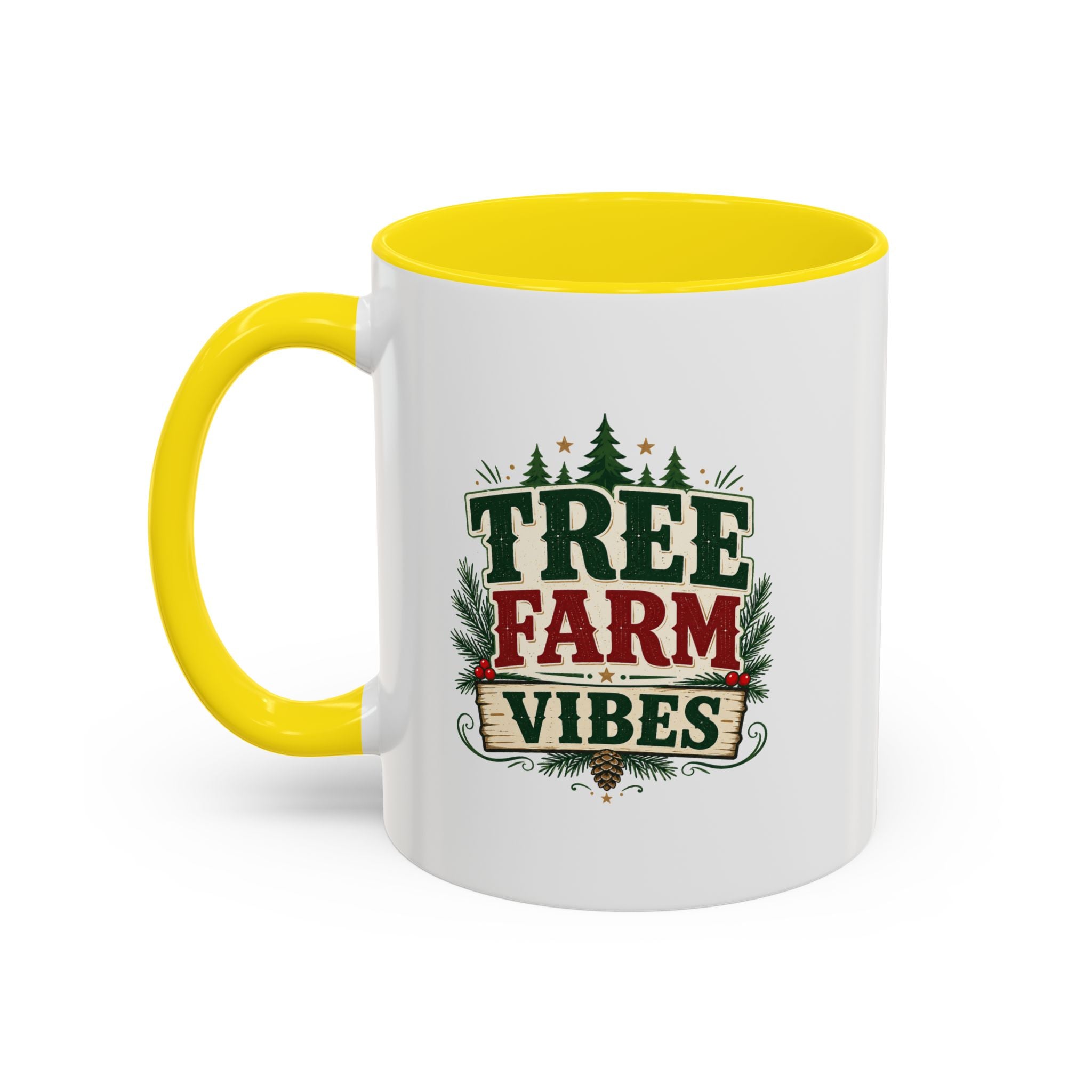 Tree Farm Vibes Accent Coffee Mug — Rustic Christmas Holiday Coffee Cup
