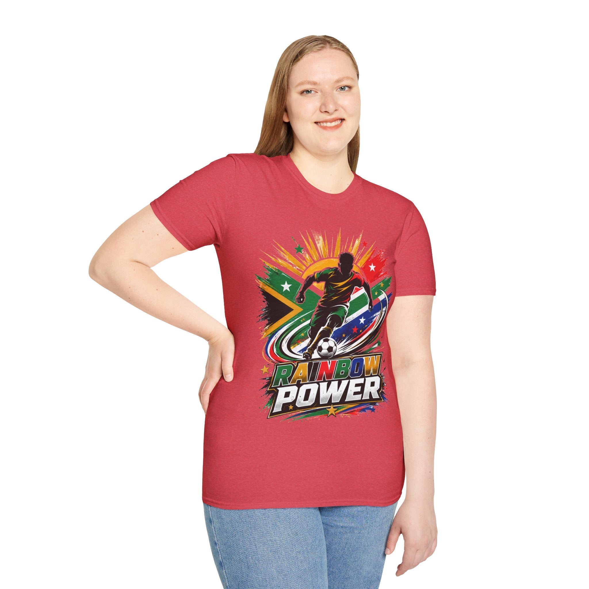 South Africa Soccer Rainbow Power T-Shirt — Colorful Football Player Graphic Tee