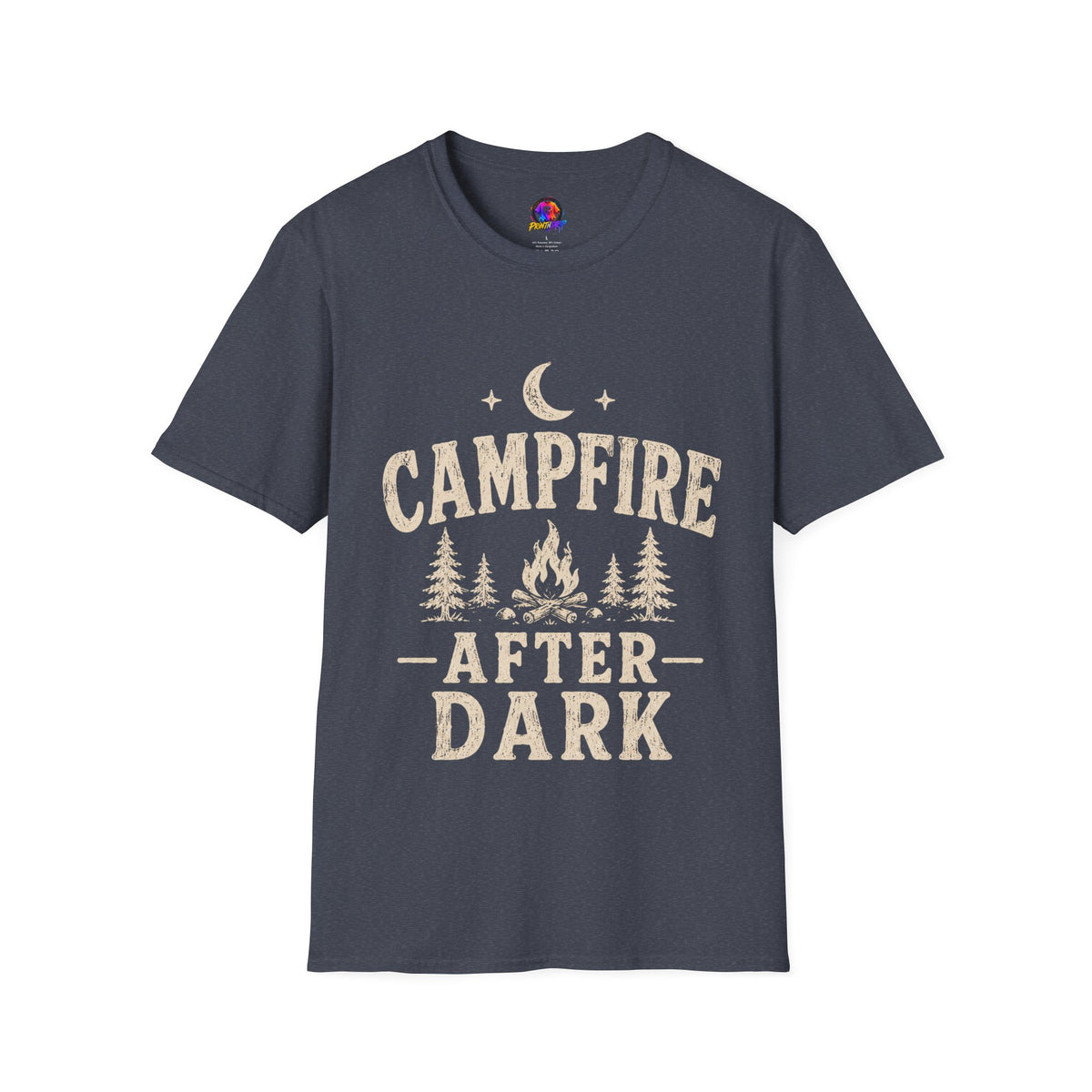 Campfire After Dark T-Shirt — Cozy Camping Moon & Trees Graphic