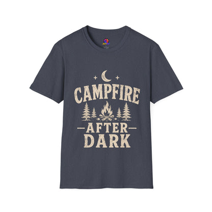 Campfire After Dark T-Shirt — Cozy Camping Moon & Trees Graphic