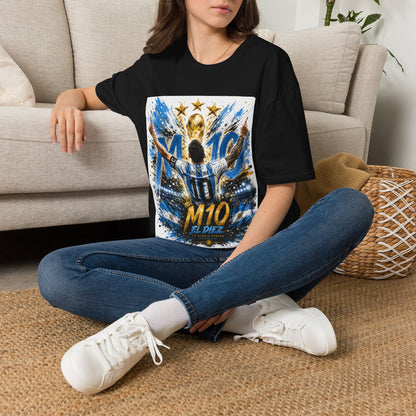 Argentna  Soccer M10 Champion T-Shirt — Gold Trophy & Stars Football Fan Tee