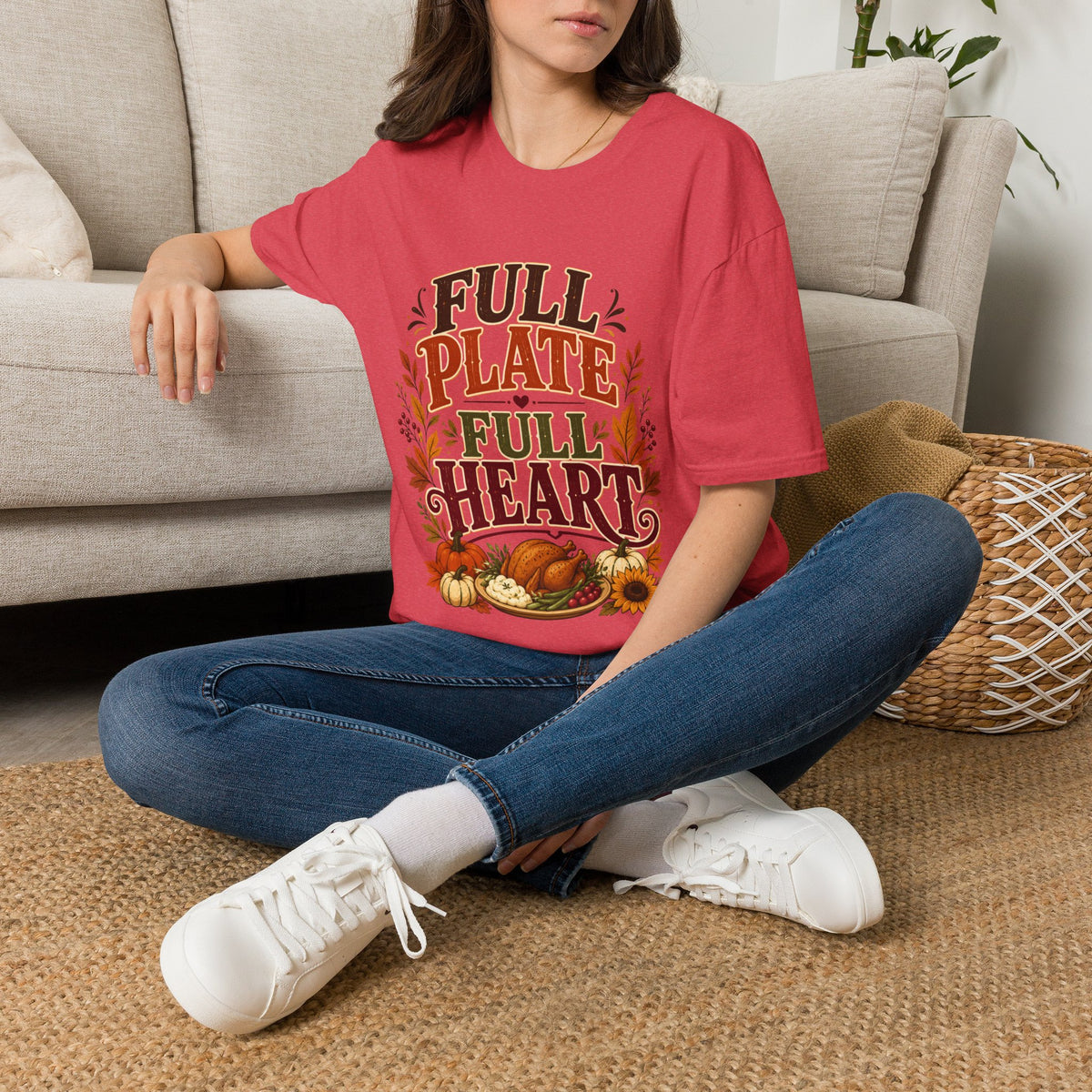 Thanksgiving T-Shirt - "Full Plate Full Heart" Fall Harvest Tee