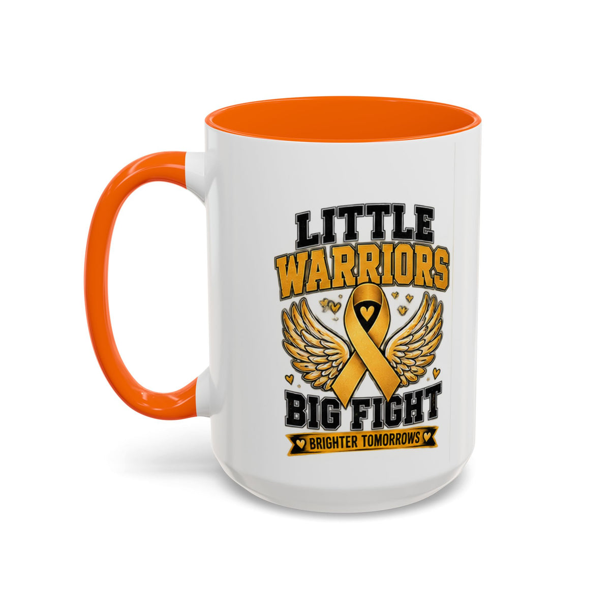 Little Warriors Big Fight Childhood Cancer Awareness Coffee Mug — Gold Ribbon Support Accent Mug