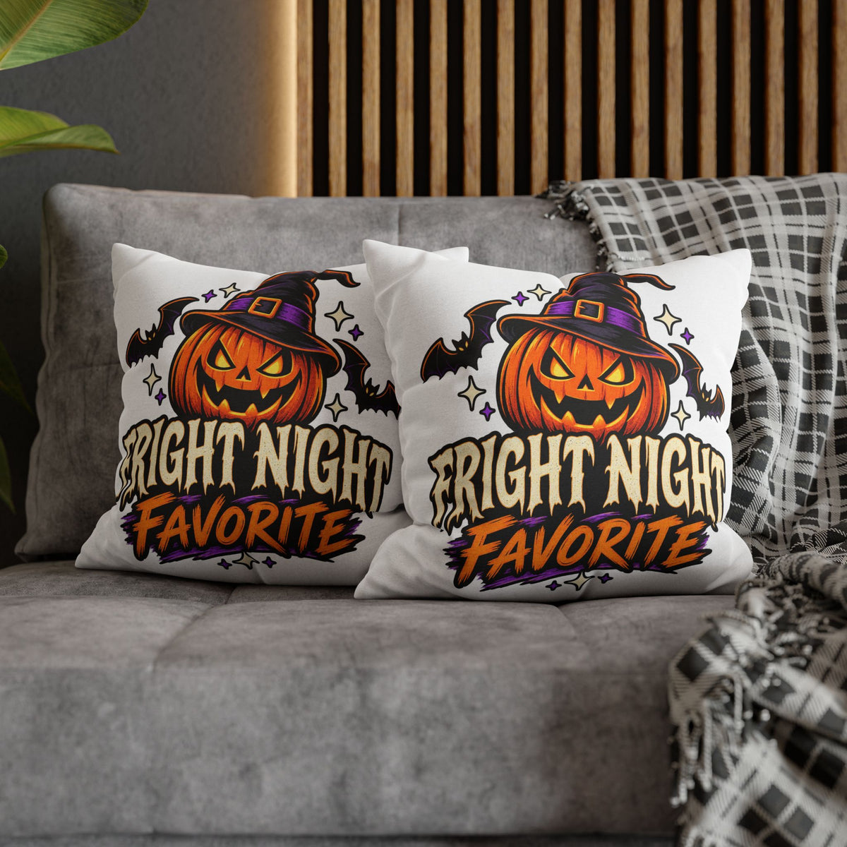 Halloween Pumpkin Pillowcase — "Fright Night Favorite" Spun Polyester Throw Pillow Cover