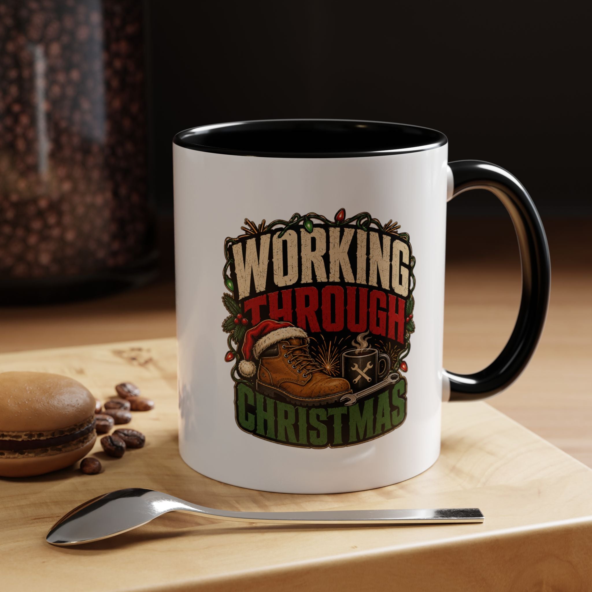 Modern Day Christmas Working Through Christmas Coffee Mug — Funny Holiday Work & Overtime Gift