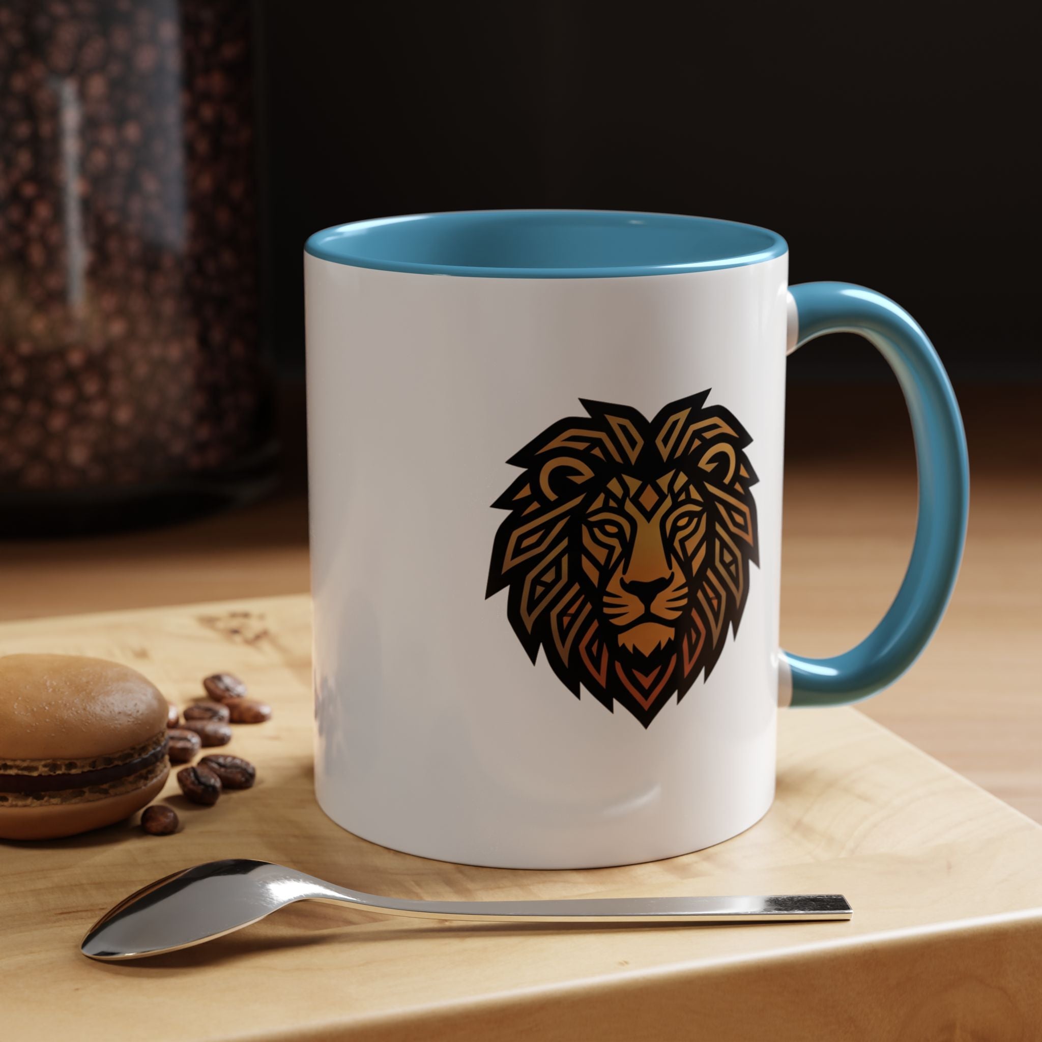 Lion Head Accent Coffee Mug — Bold Geometric Mane Design