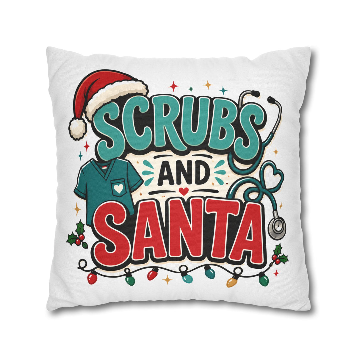 Scrubs and Santa Holiday Pillowcase Modern Day Christmas  — Christmas Nurse Decorative Throw Pillow Cover