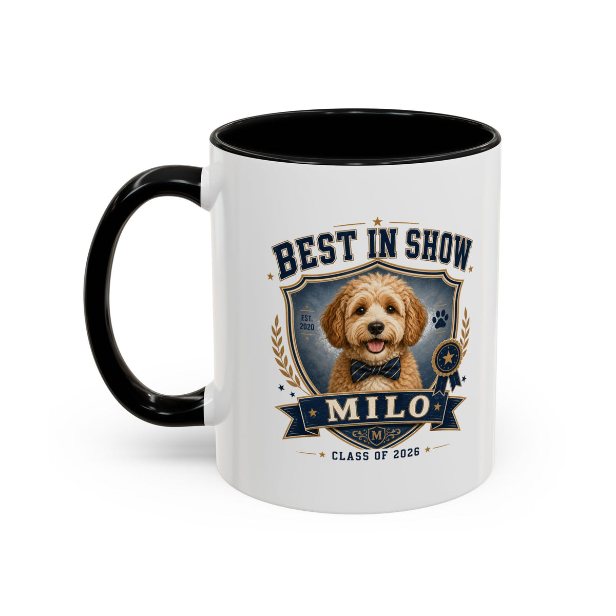 Milo Bailey Dog Dad Mom Best in Show Personalized Dog Coffee Mug — 'Milo' Class of 2026 Accent Mug