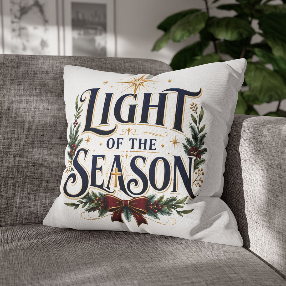 Christmas Holiday Throw Pillowcase— "Light of the Season" Decorative Cushion