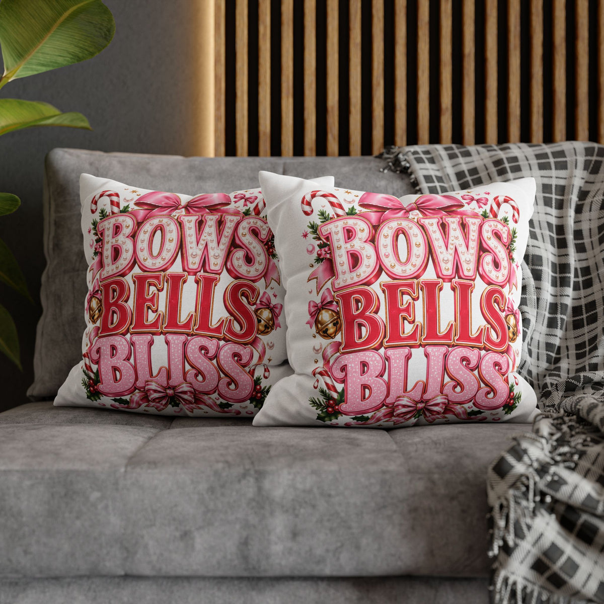 Bows Bells Bliss Decorative Throw Pillowcase Modern Day Christmas