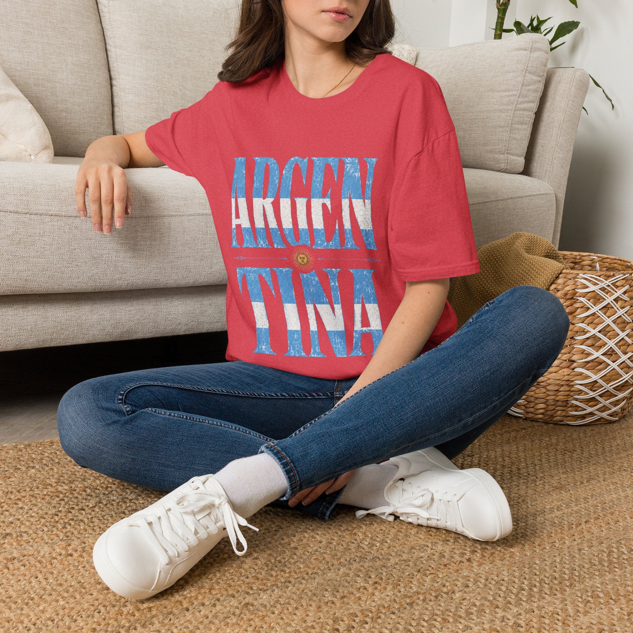 Argentina Flag Graphic T‑Shirt — Vintage Blue Distressed Typography