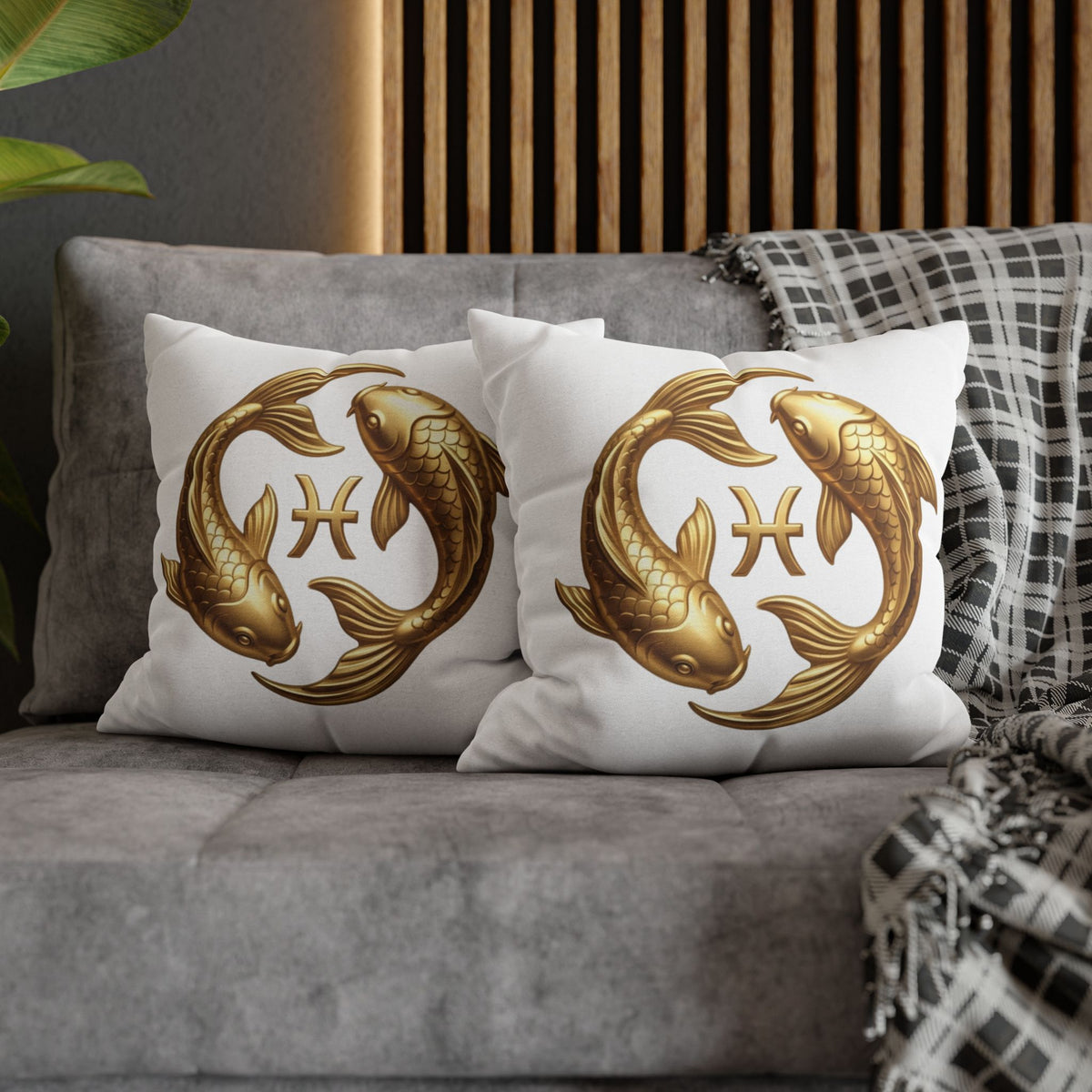 Pisces Zodiac Pillowcase — Gold Koi Fish Astrological Decorative Pillow Cover