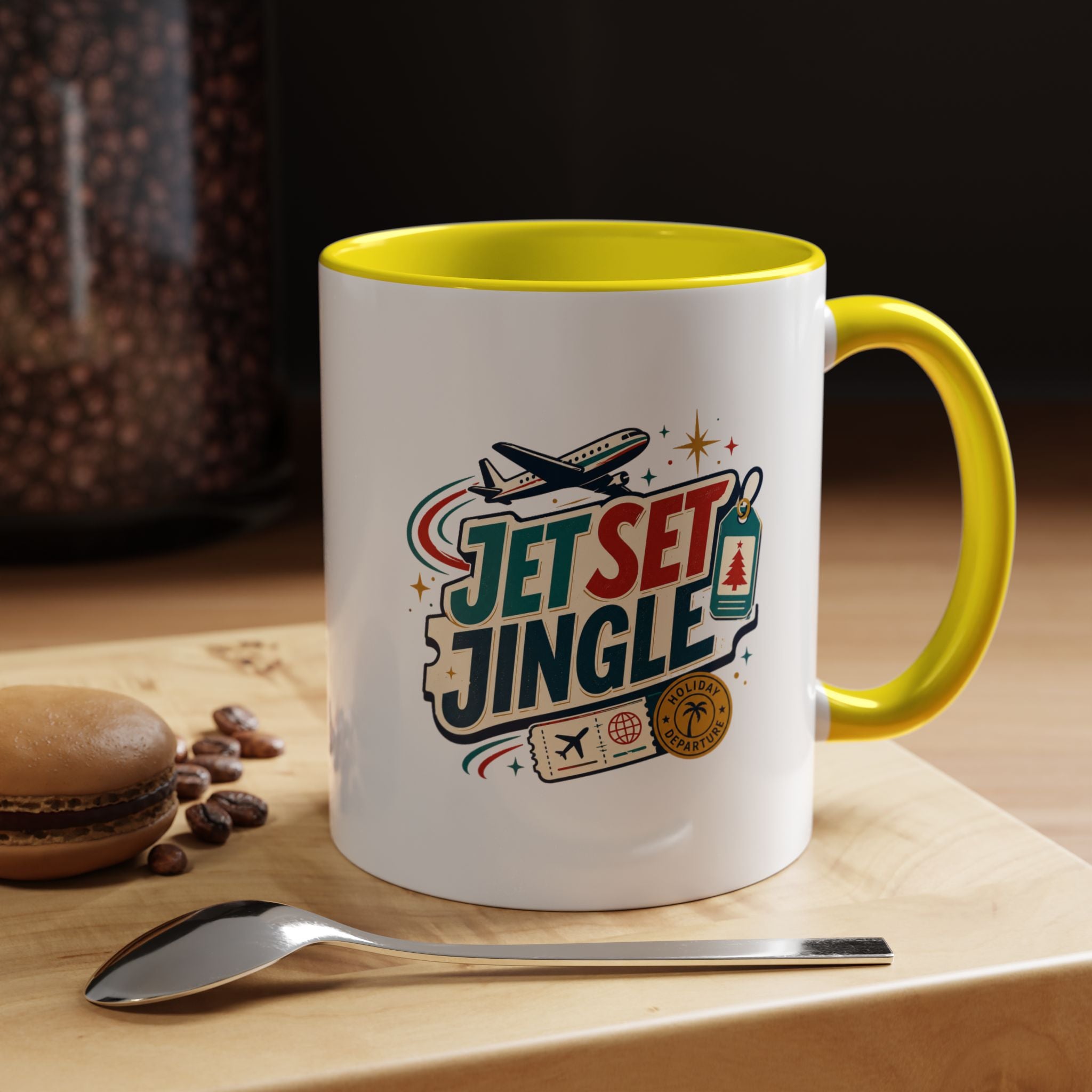 Modern Day Christmas Jet Set Jingle Coffee Mug — Holiday Travel Themed Accent Mug