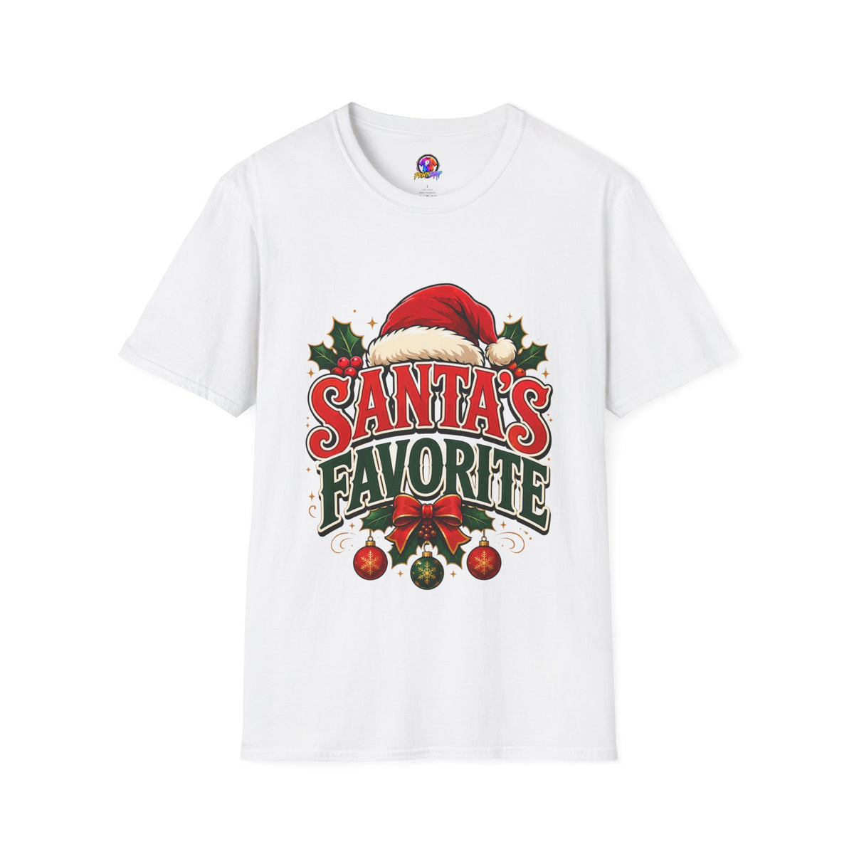 Santa's Favorite T-Shirt — Festive Christmas Tee with Santa Hat & Holly