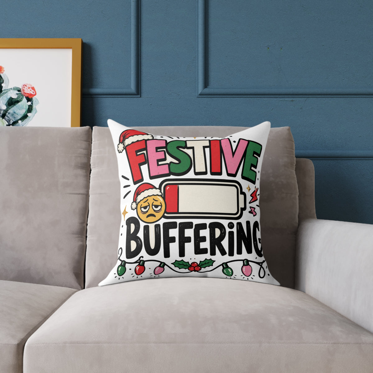 Festive Buffering Modern Day Christmas Square Poly Canvas Pillow