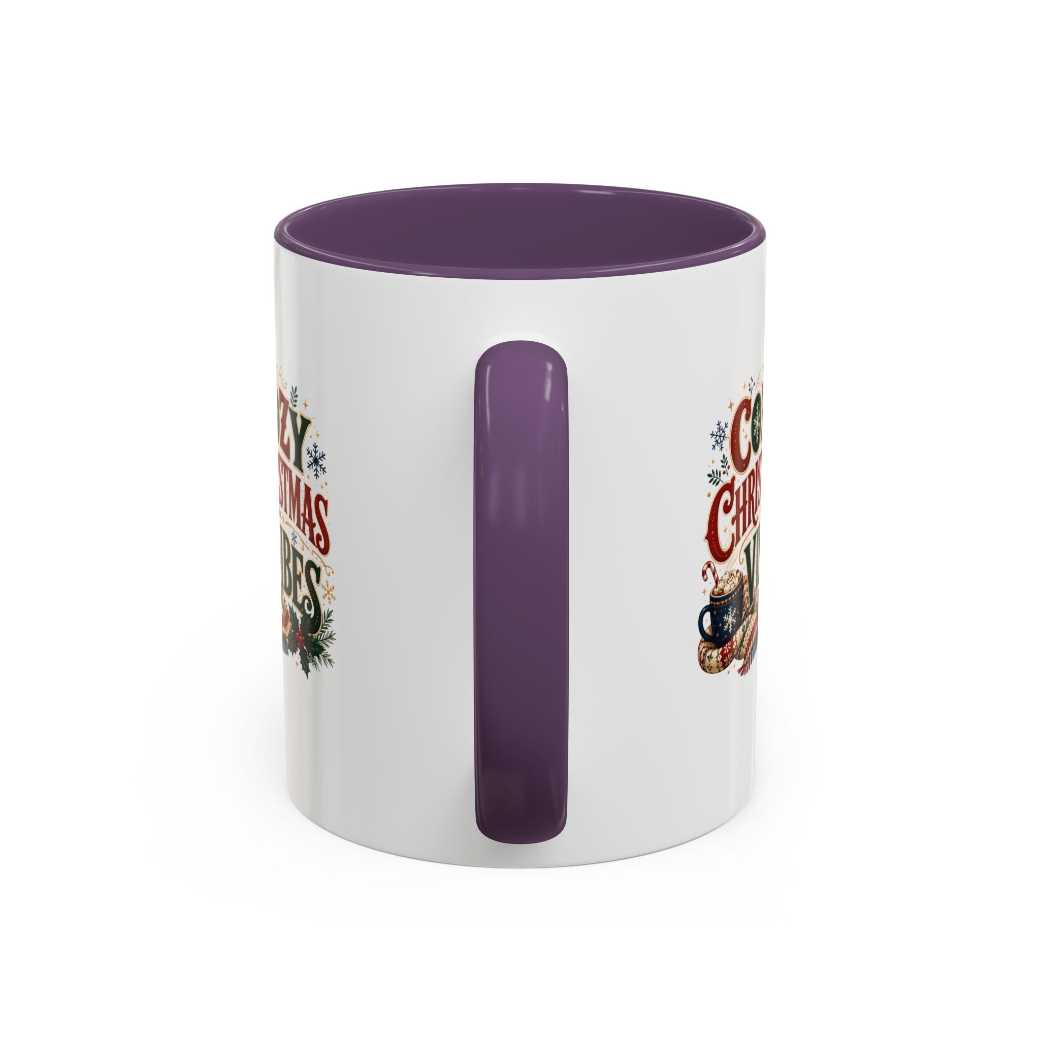Cozy Christmas Vibes Accent Coffee Mug — Holiday Hot Cocoa Mug