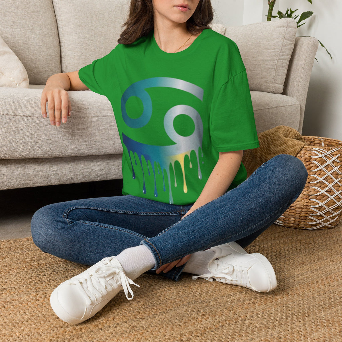 Cancer Zodiac T‑Shirt — Dripping Gradient Astrology Tee (Cancer Symbol)